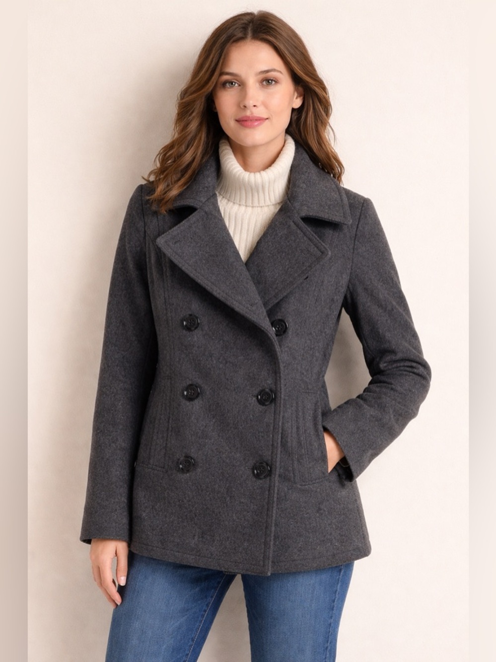 GAP Vintage Wool-Blend Double-Breasted Peacoat - Charcoal
